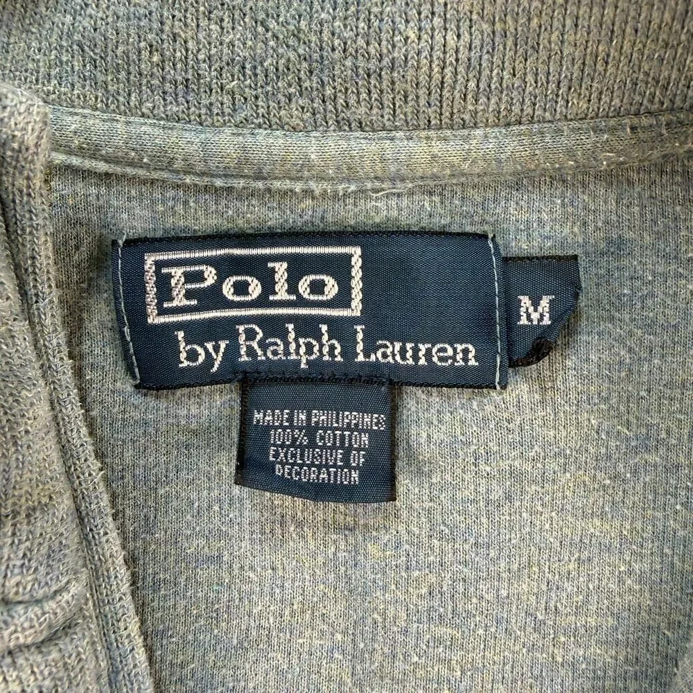 Polo Ralph Lauren Mens Medium Blue Yellow French Ribbed 1/4 Zip Mock Sweater